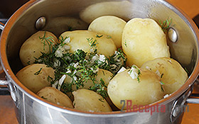 Вареный молодой картофель с зеленью