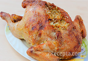 Курица, фаршированная рисом, запеченная в духовке